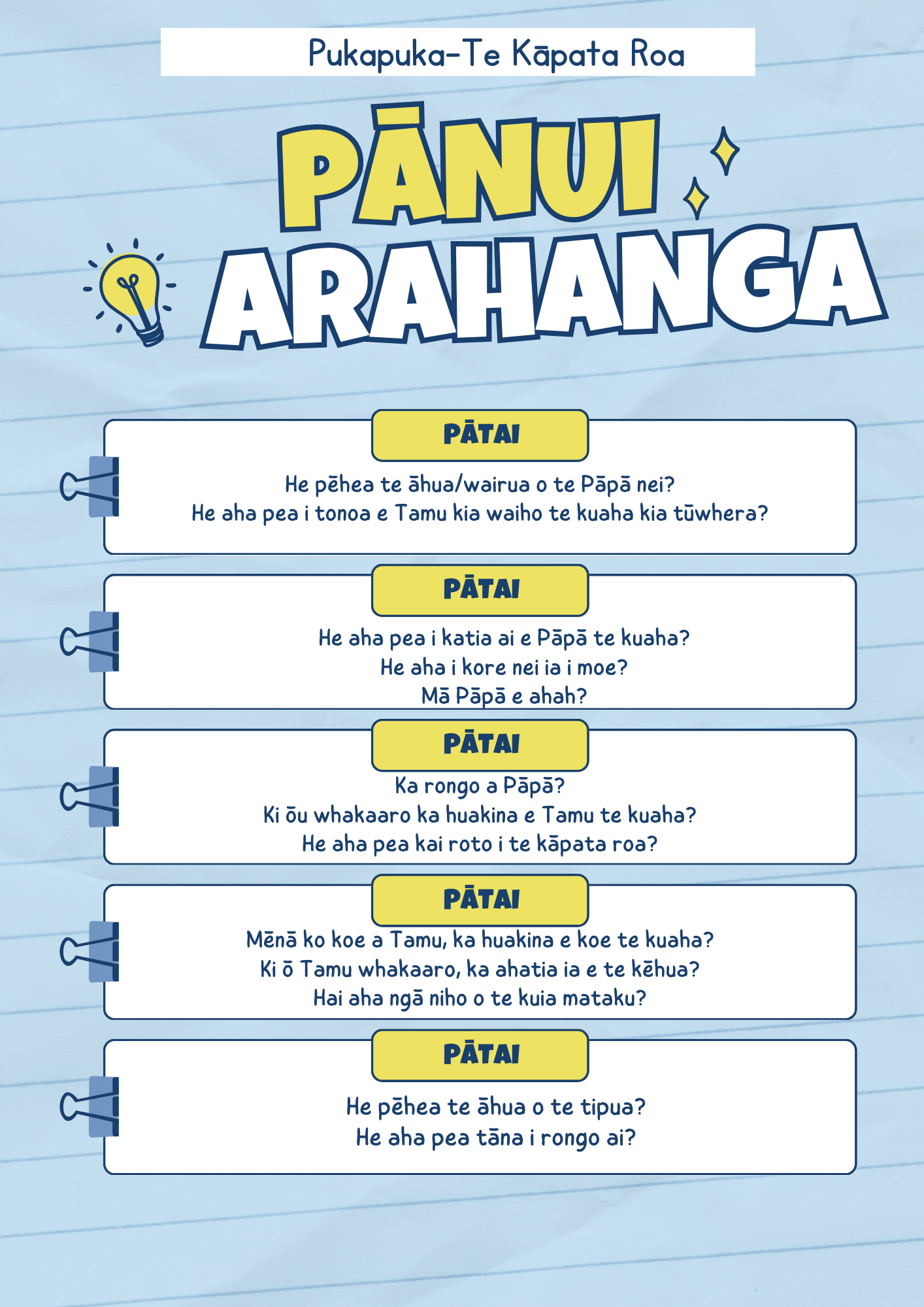 #9 Pānui- Tīwhiri 3 = Mā te Pouako-Free resources: Kete Pīngao A: Te Kāpata Roa